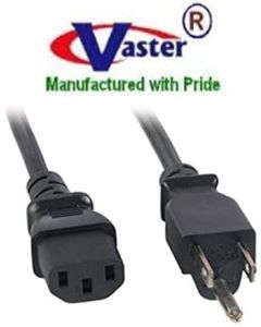 Vaster SKU-20570-3 Ft Black - Standard Power Cord, NEMA5-15P/IEC320 C13 Black Color, 18AWG, 10A 125V