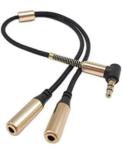 Audio Splitter Cable,Haokiang Gold Plated 90 Degree Right Angle 3.5mm Male to 2 Female Jack Headphone Audio Stereo Y Splitter Adapter Cable for Tablets, MP3 Players (Gold)